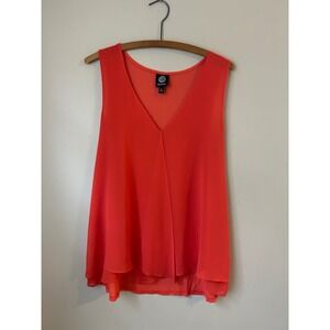 Y2K Bobeau Coral Orange Sleeveless V Neck Flowy  Tank‎ Top L Beach Boho Classic